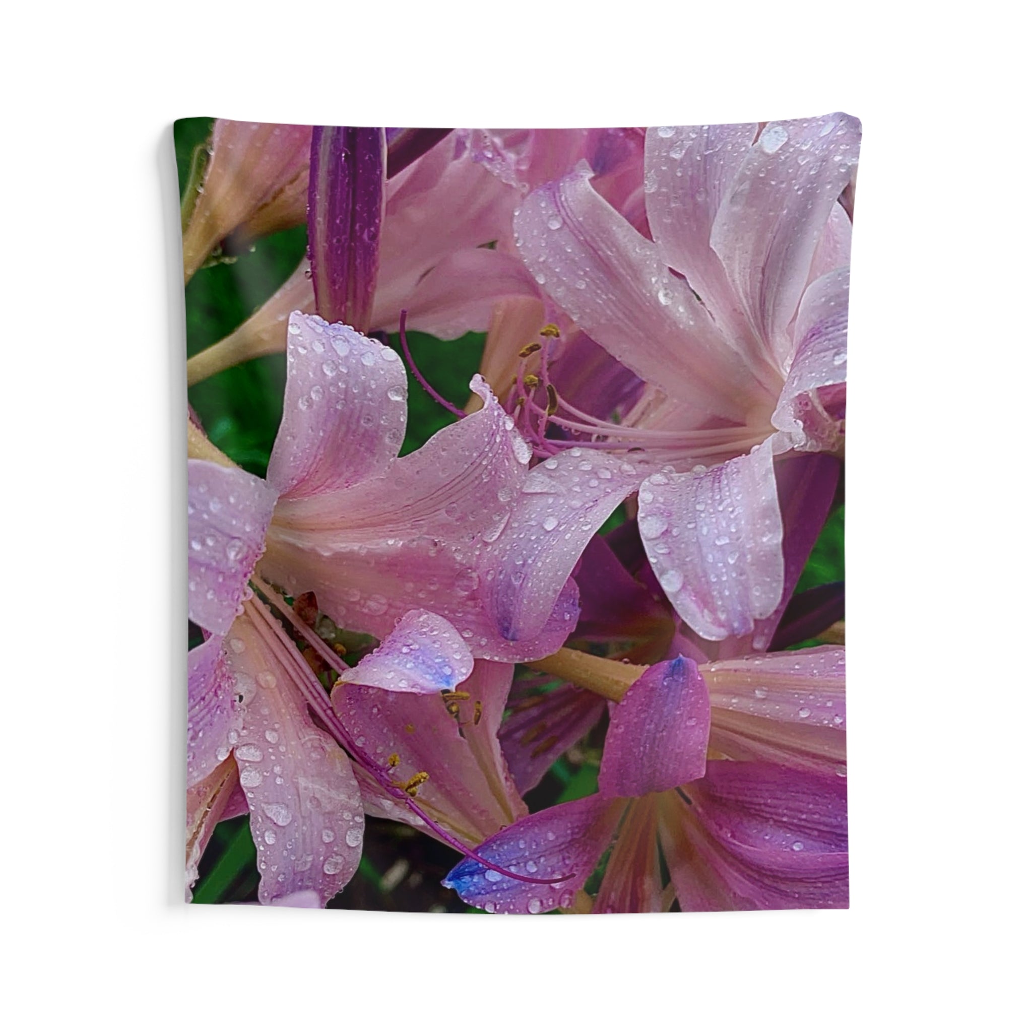 Rainy Pink Lilies Wall Tapestry