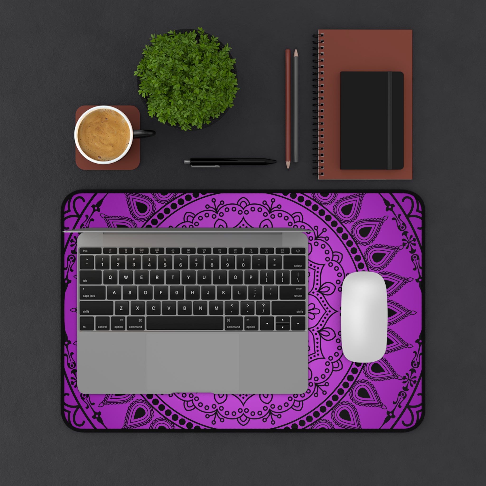 Purple Mandala Desk Mat — Boho Yoga Meditation Mouse Pad