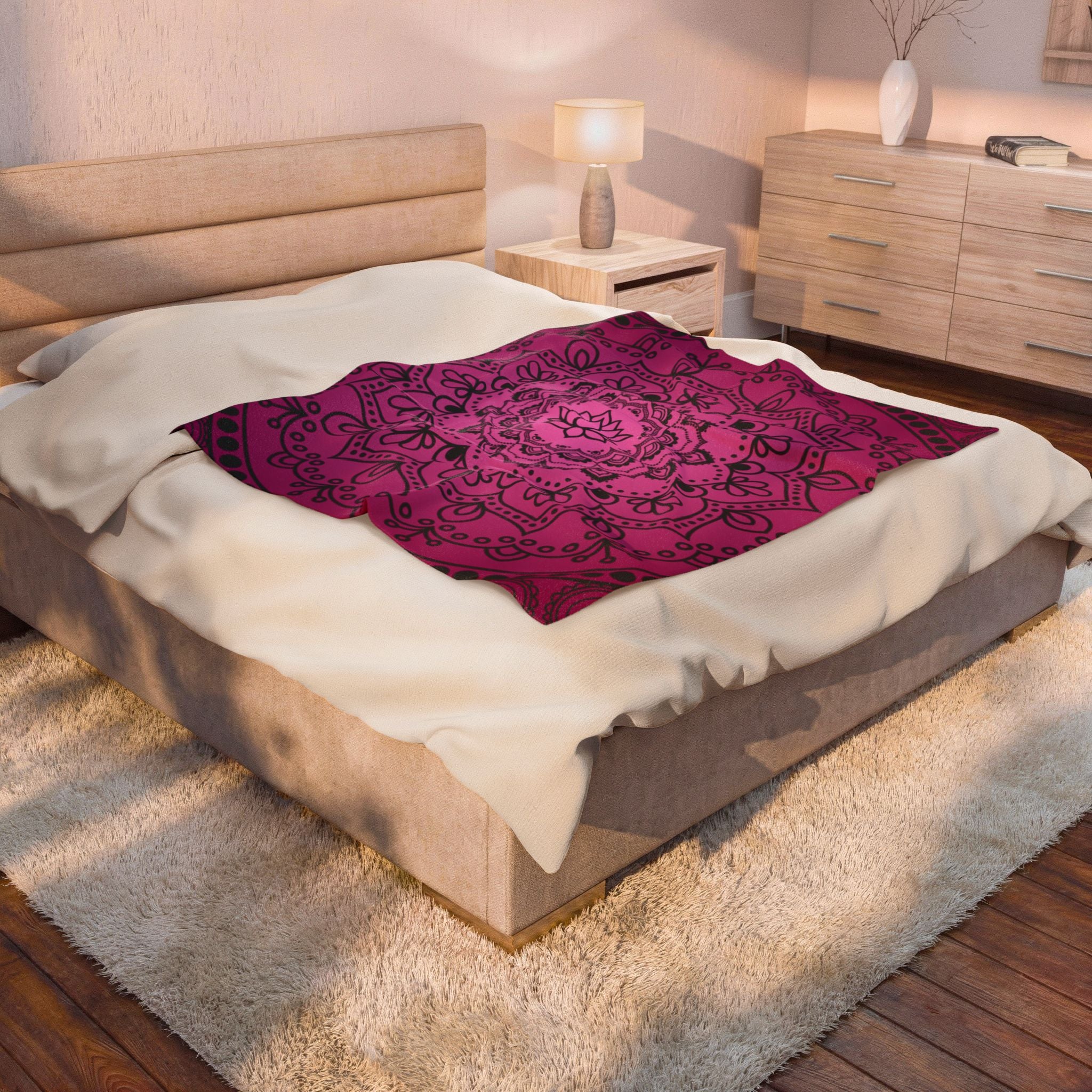 Pink Lotus Mandala Throw Blanket