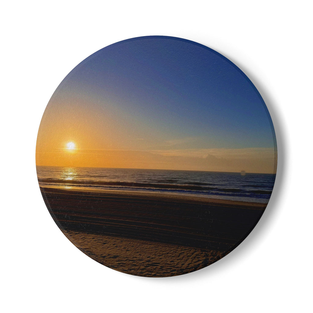 Sunset Beach Ceramic Coaster — Coastal Ocean Sunrise Drink Coaster
