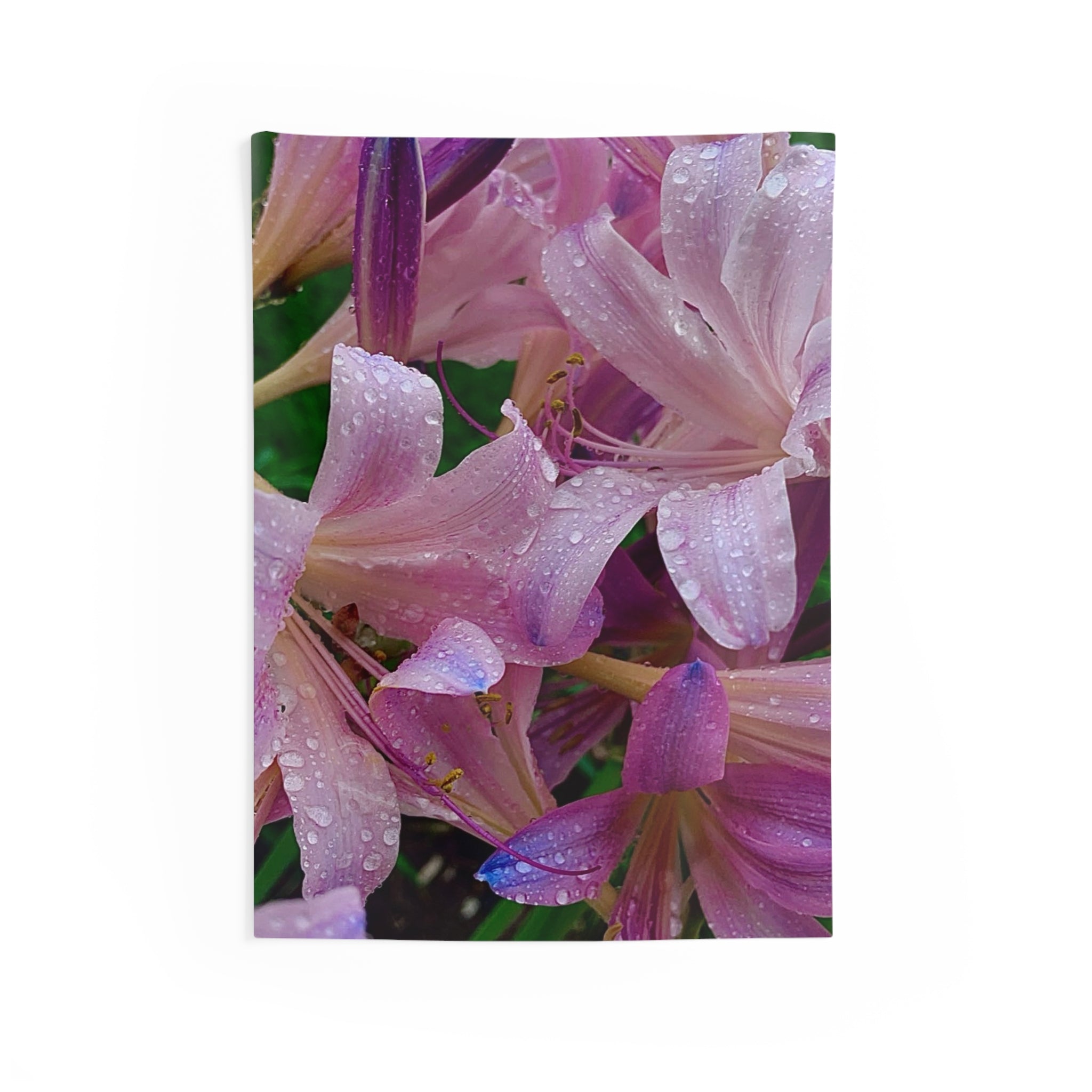 Rainy Pink Lilies Wall Tapestry