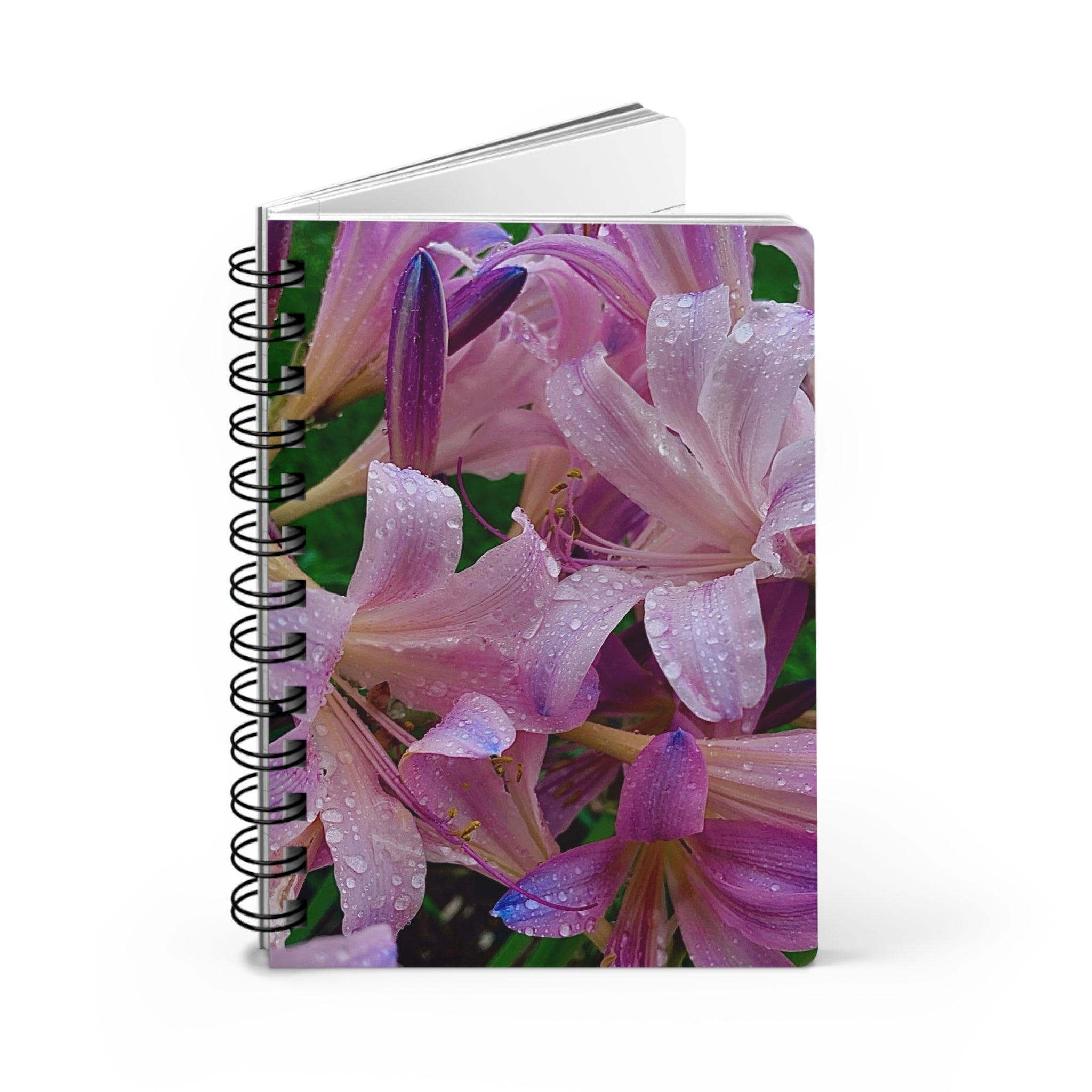 Rainy Pink Lilies Spiral Journal