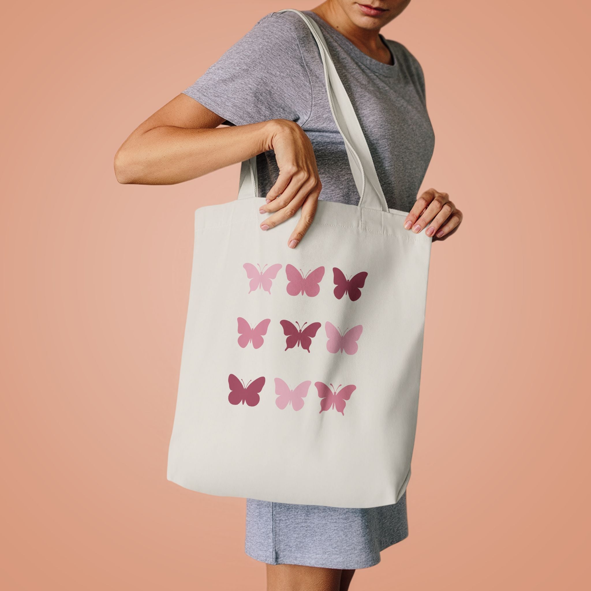 Solid Butterfly Grid Tote Bag