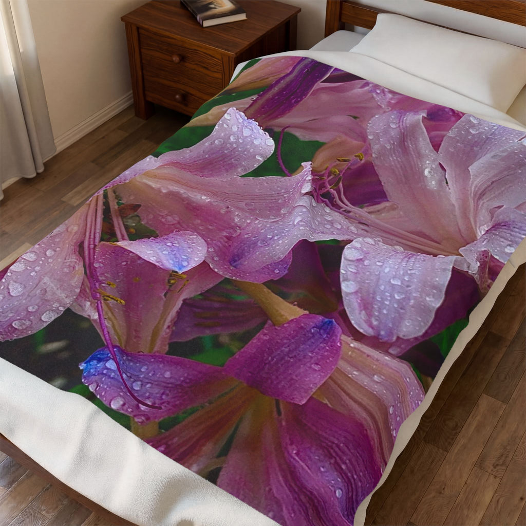 Rainy Pink Lilies Throw Blanket