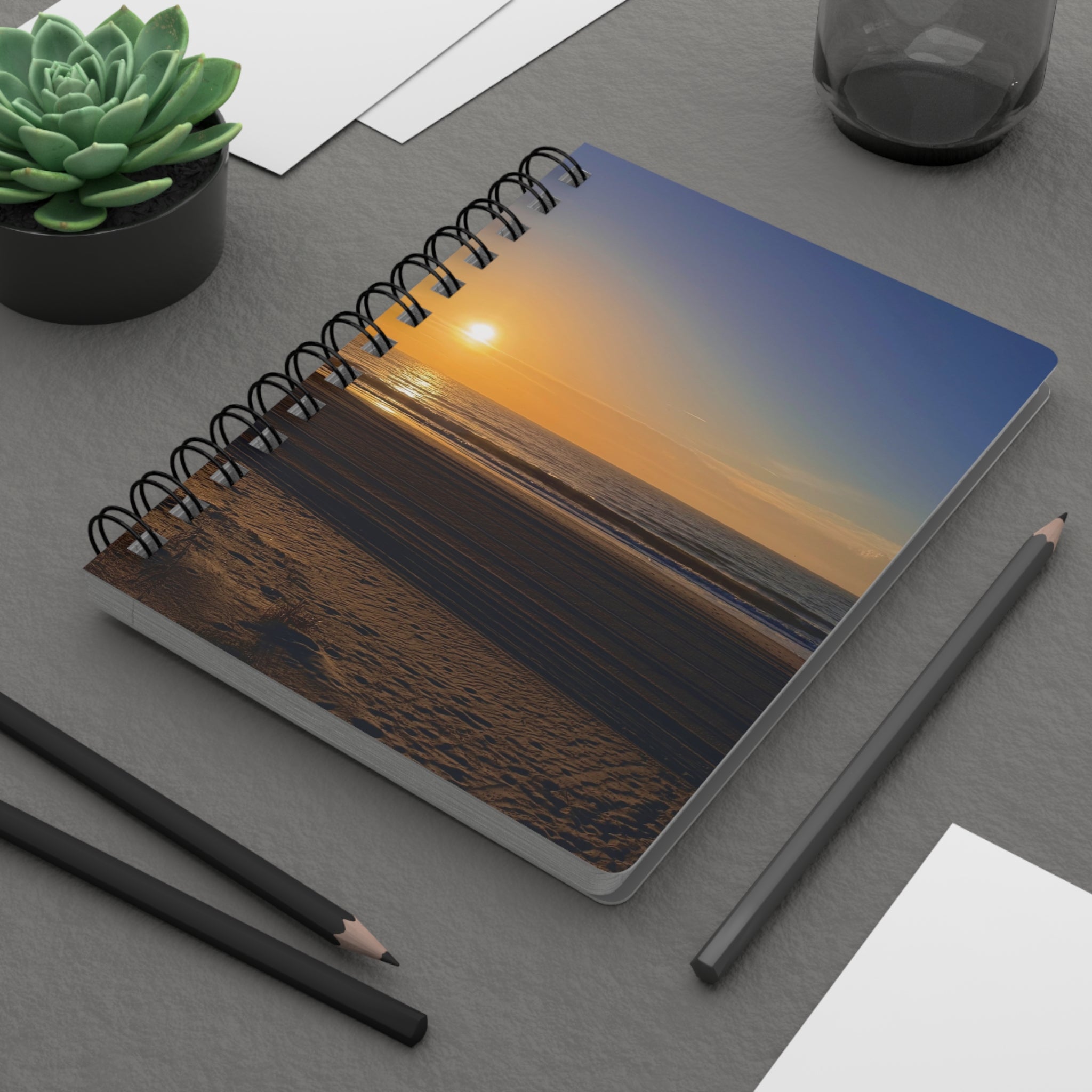 Orange Sunset Beach Spiral Notebook