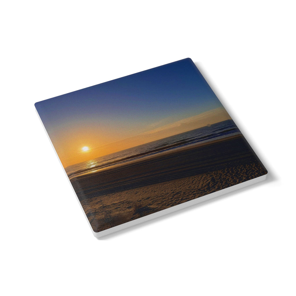 Sunset Beach Ceramic Coaster — Coastal Ocean Sunrise Drink Coaster