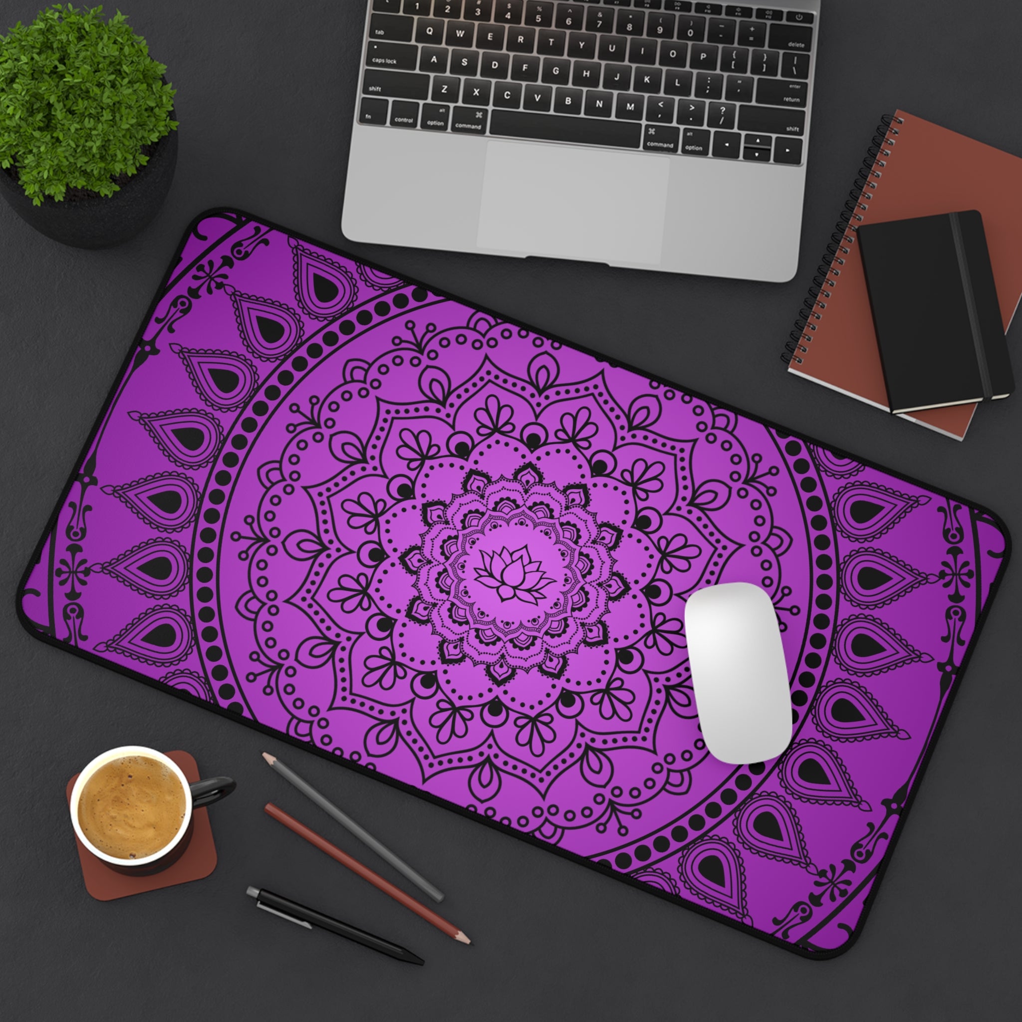 Purple Mandala Desk Mat — Boho Yoga Meditation Mouse Pad