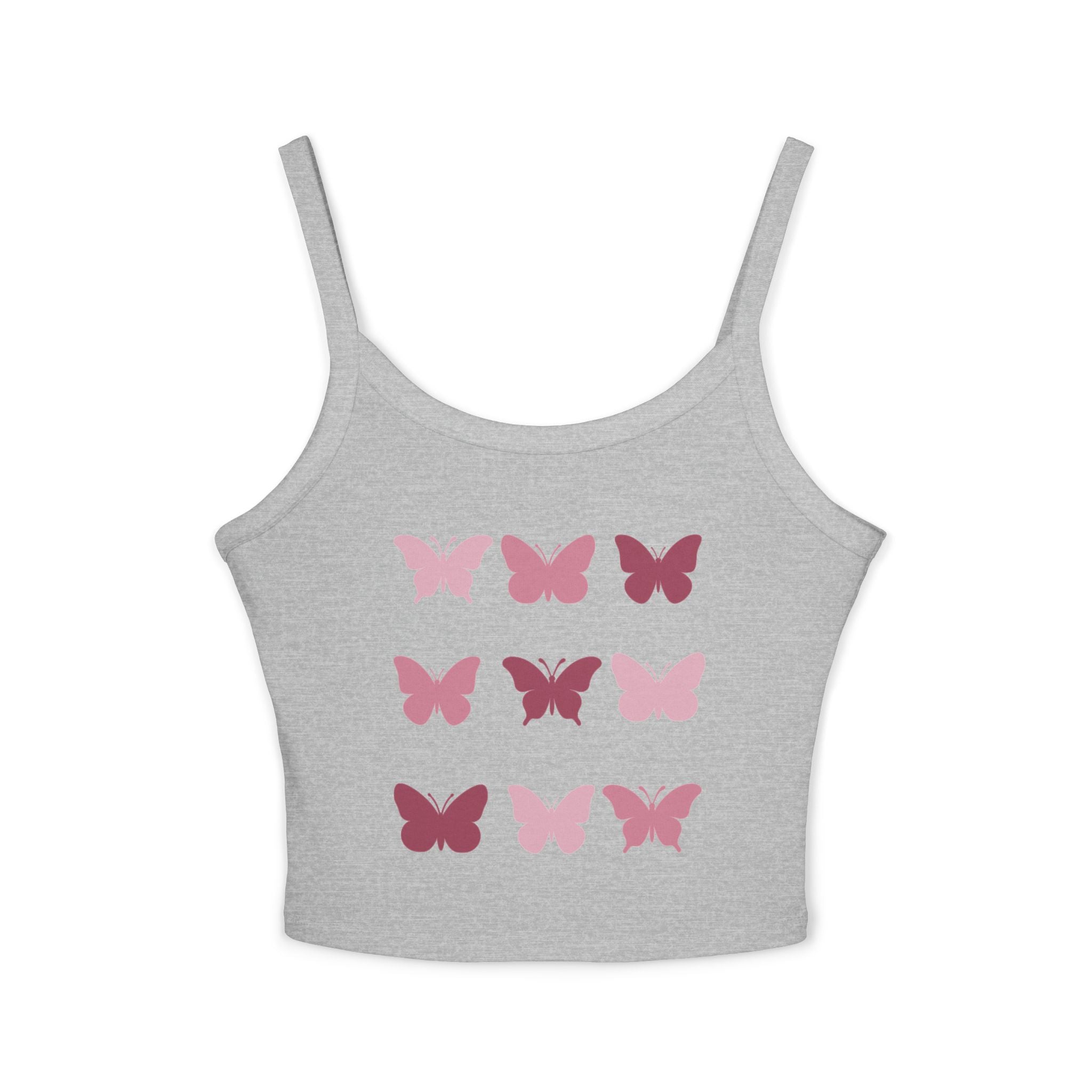 Butterfly Grid Spaghetti Tank Top- solid