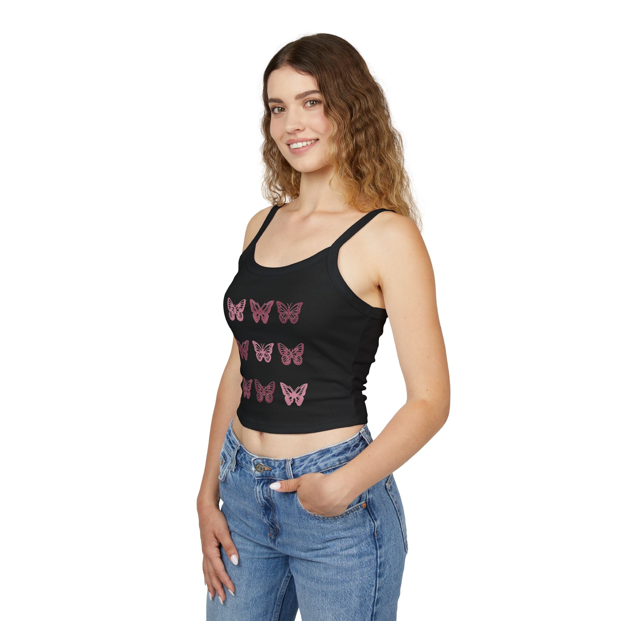 Butterfly Grid Spaghetti Strap Tank Top