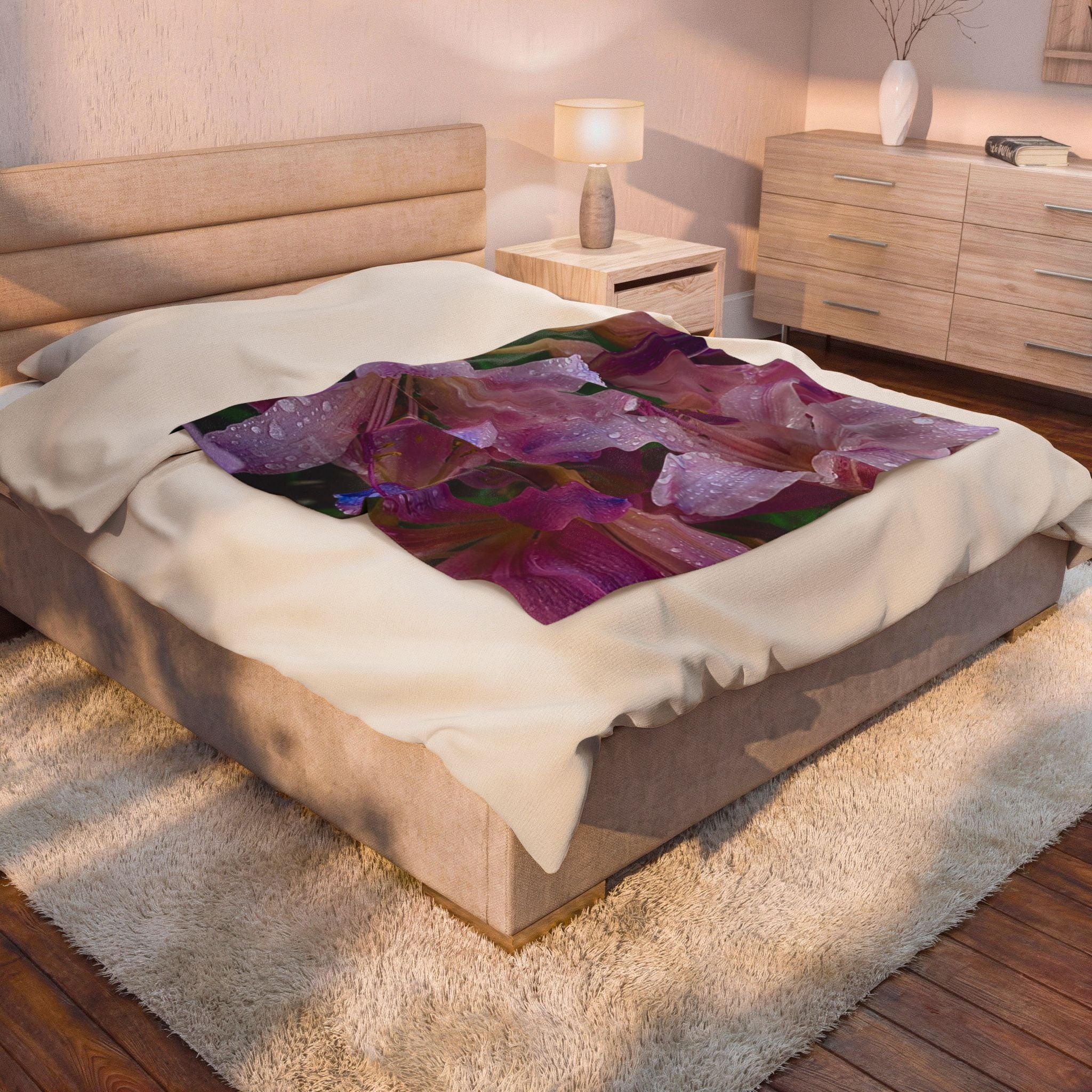 Rainy Pink Lilies Throw Blanket