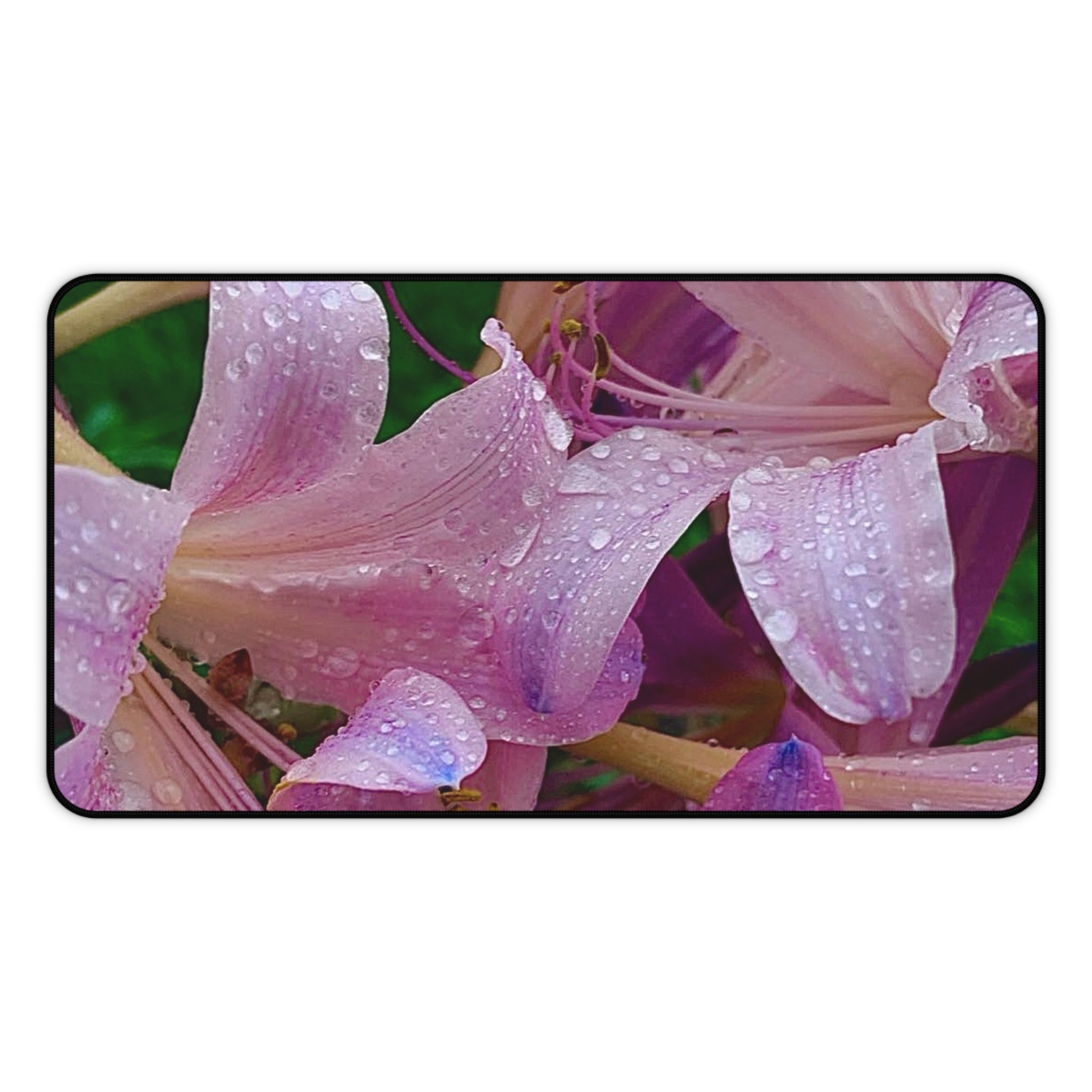 Rainy Pink Lilies Desk Mat