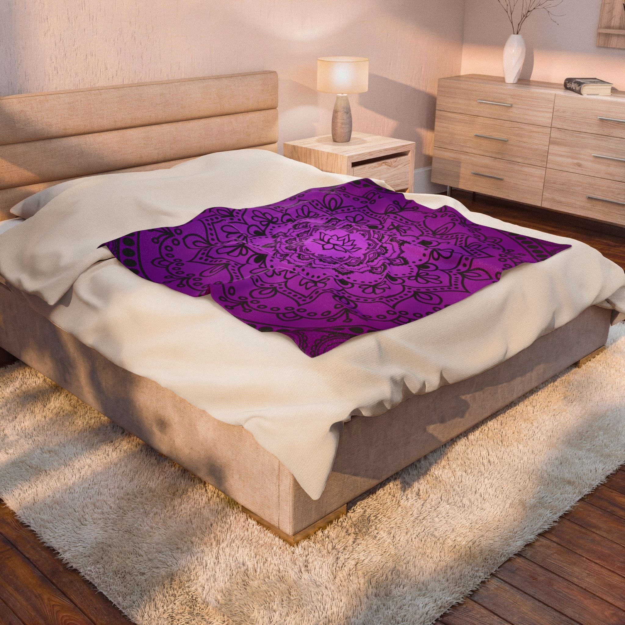 Purple Lotus Mandala Throw Blanket