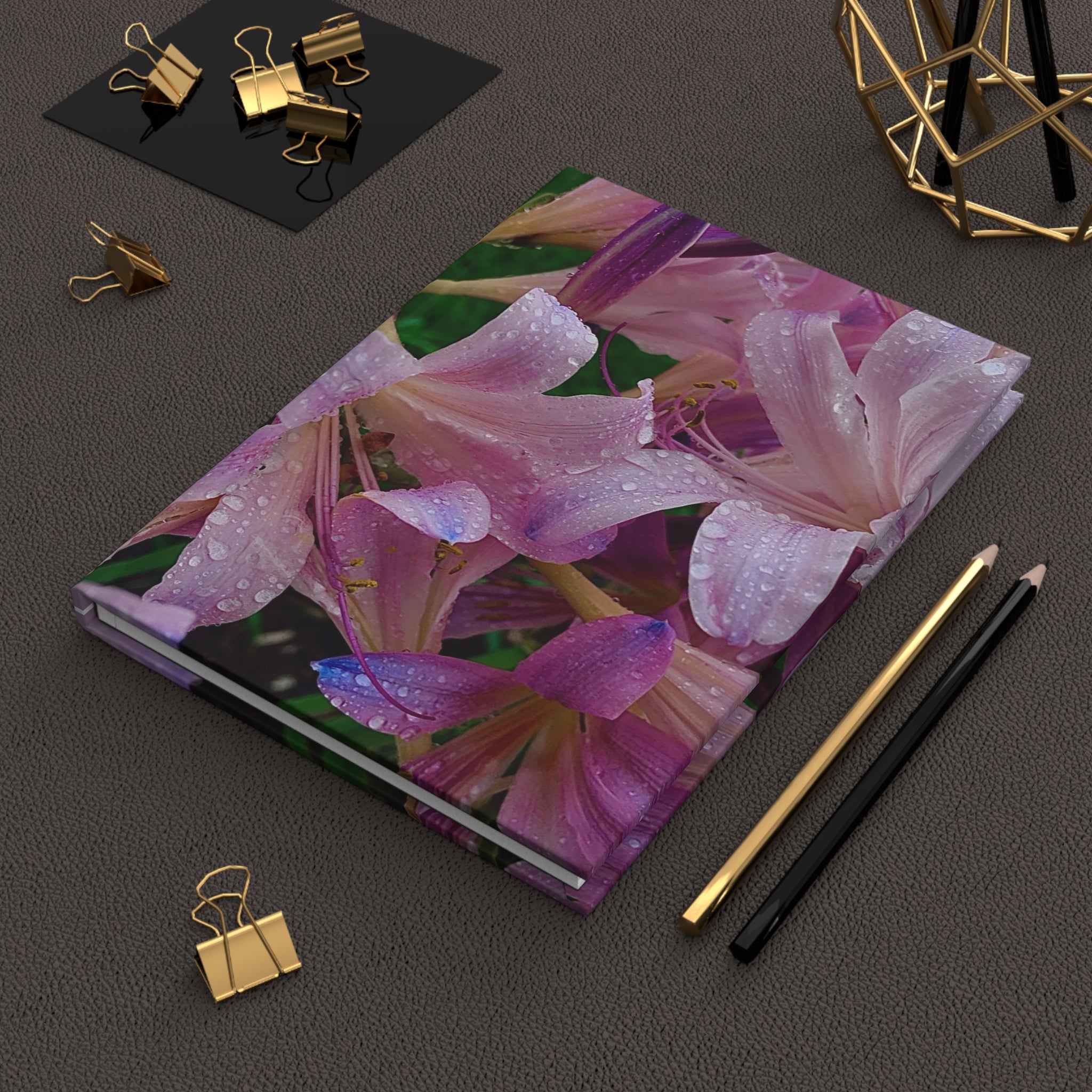 Rainy Pink Lilies Hardcover Journal