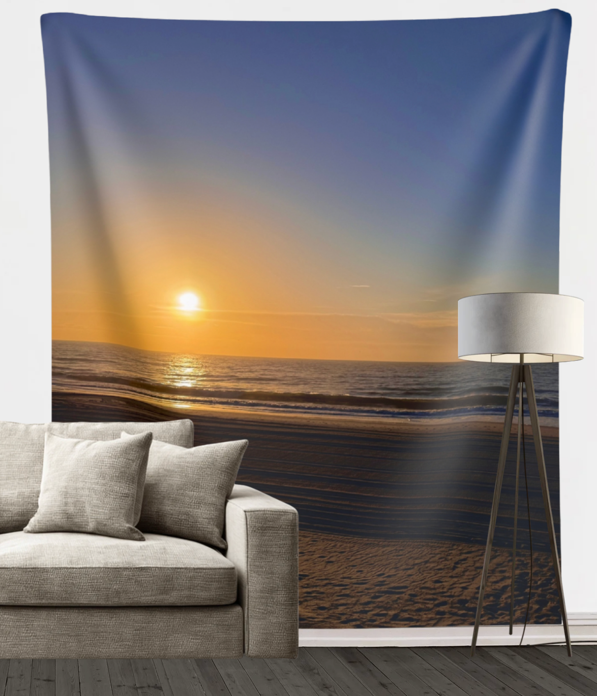 Orange Sunset Beach Wall Tapestry