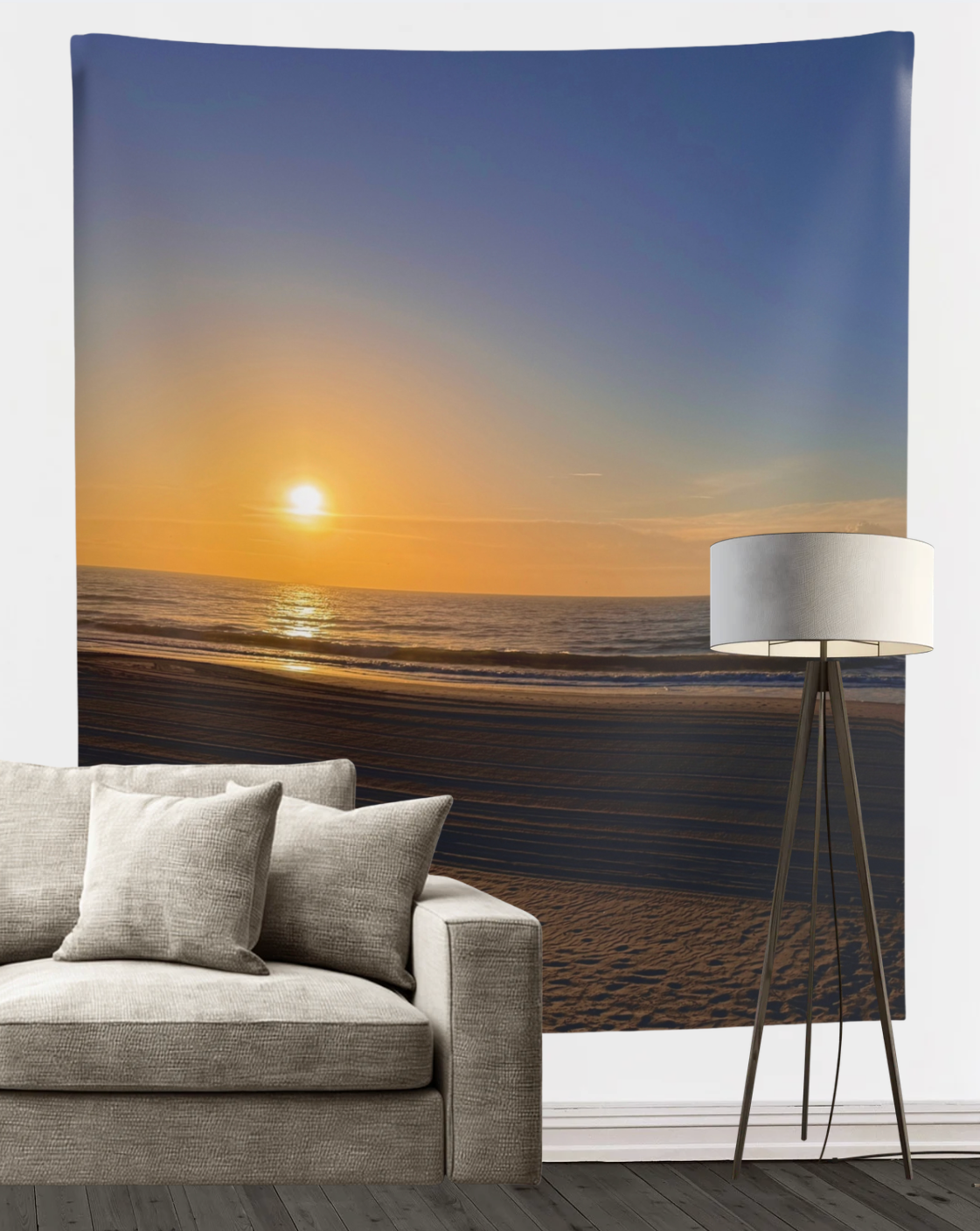 Orange Sunset Beach Wall Tapestry