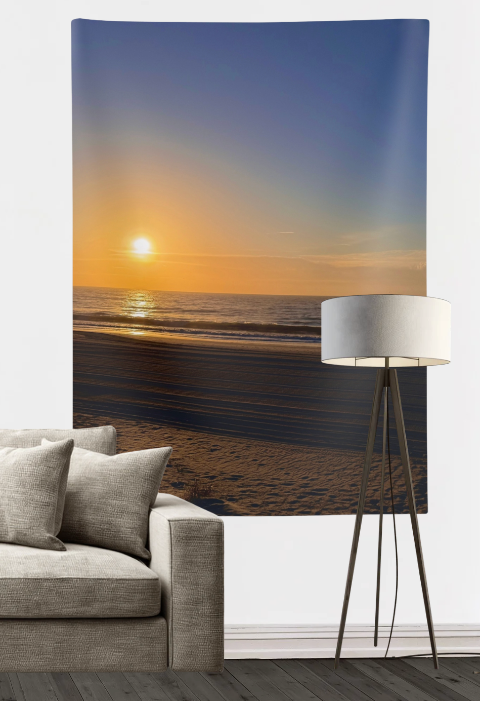 Orange Sunset Beach Wall Tapestry