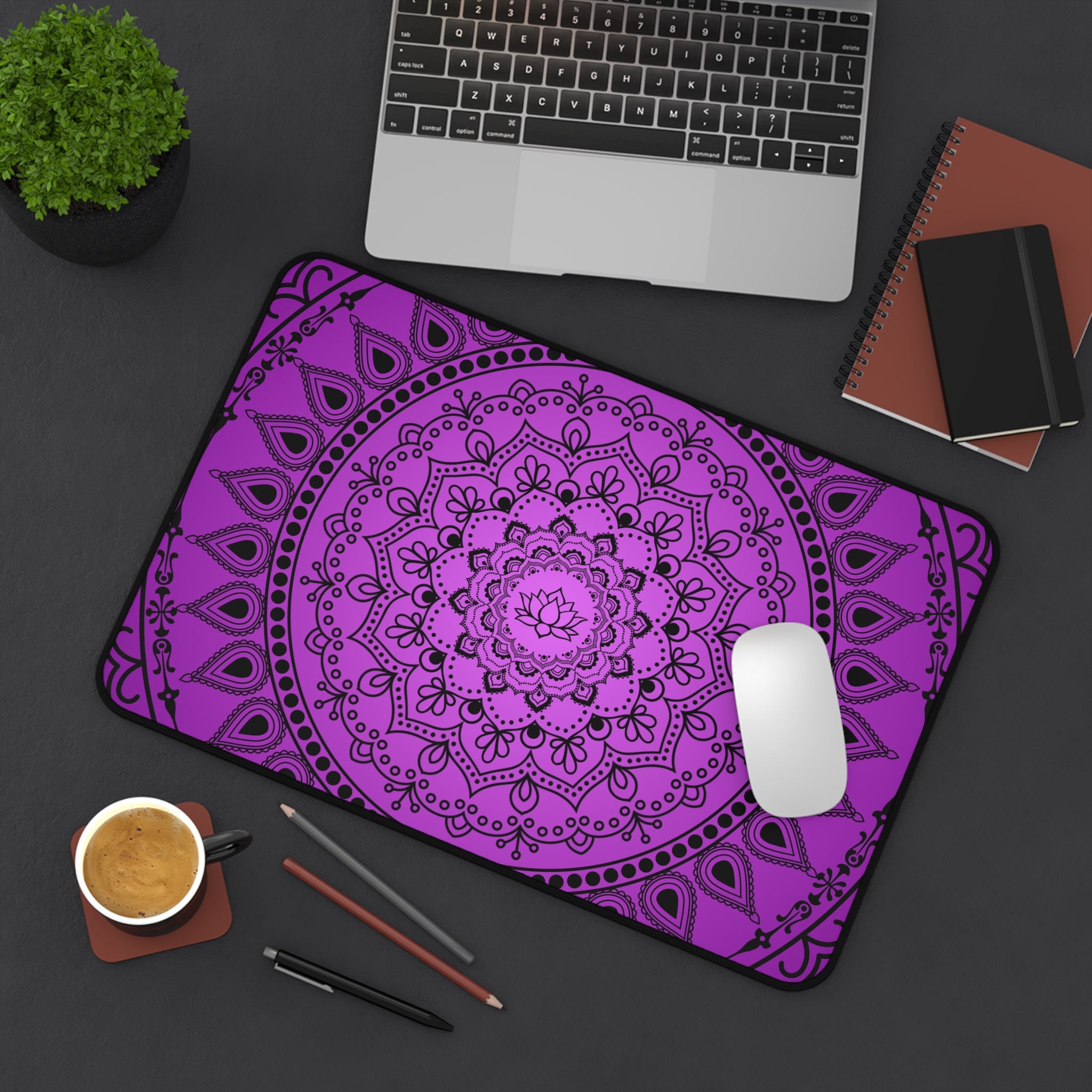 Purple Mandala Desk Mat — Boho Yoga Meditation Mouse Pad