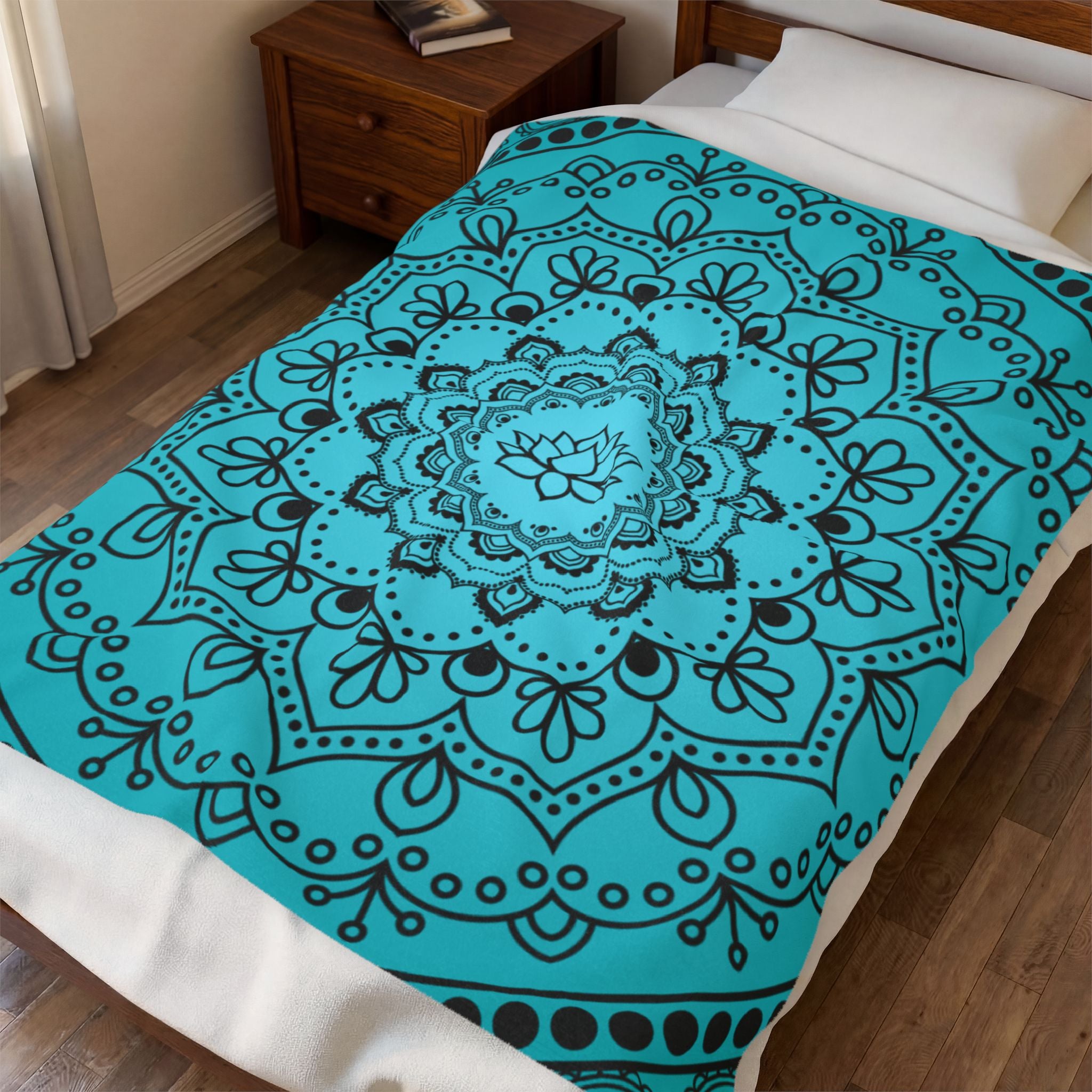 Blue Lotus Mandala Throw Blanket