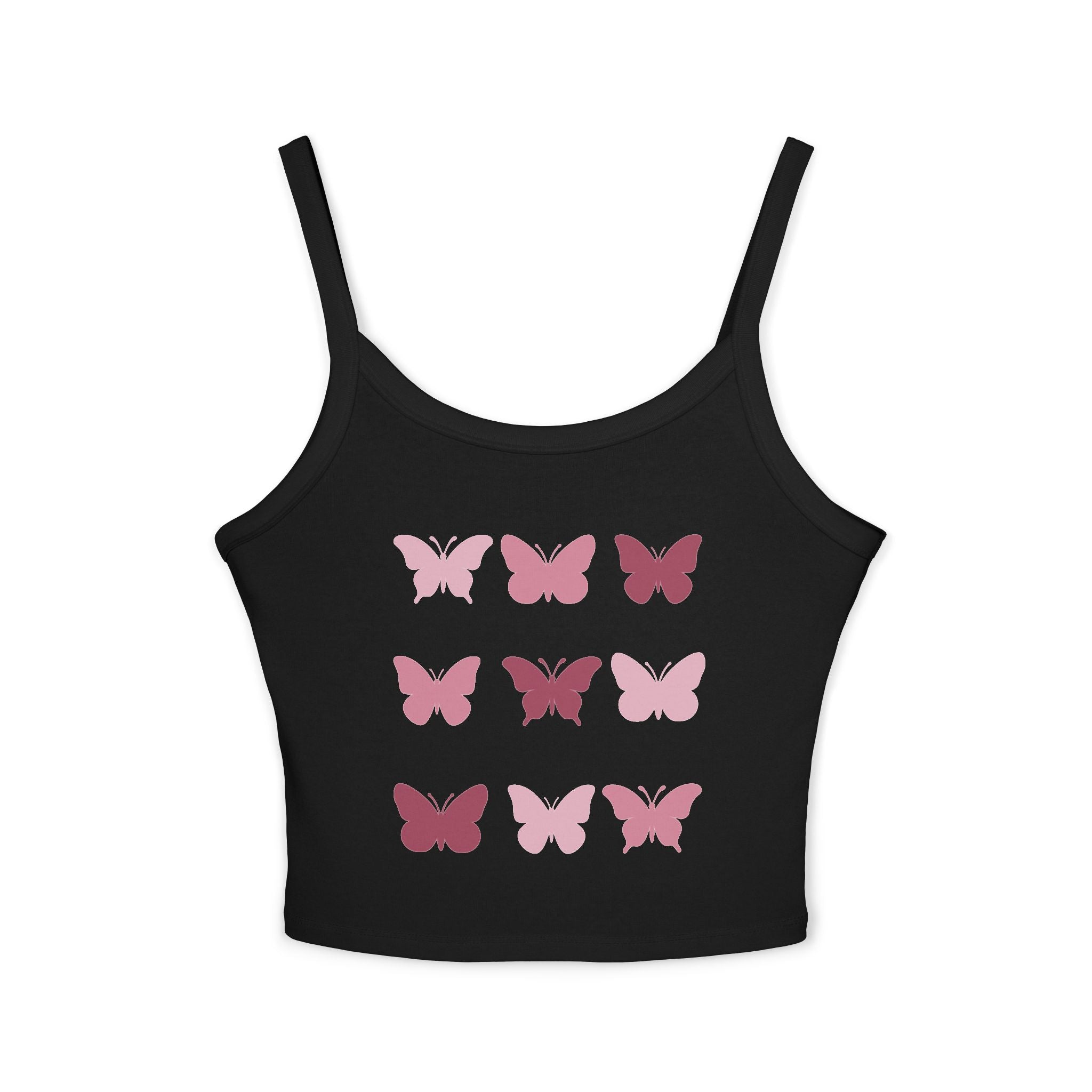 Butterfly Grid Spaghetti Tank Top- solid