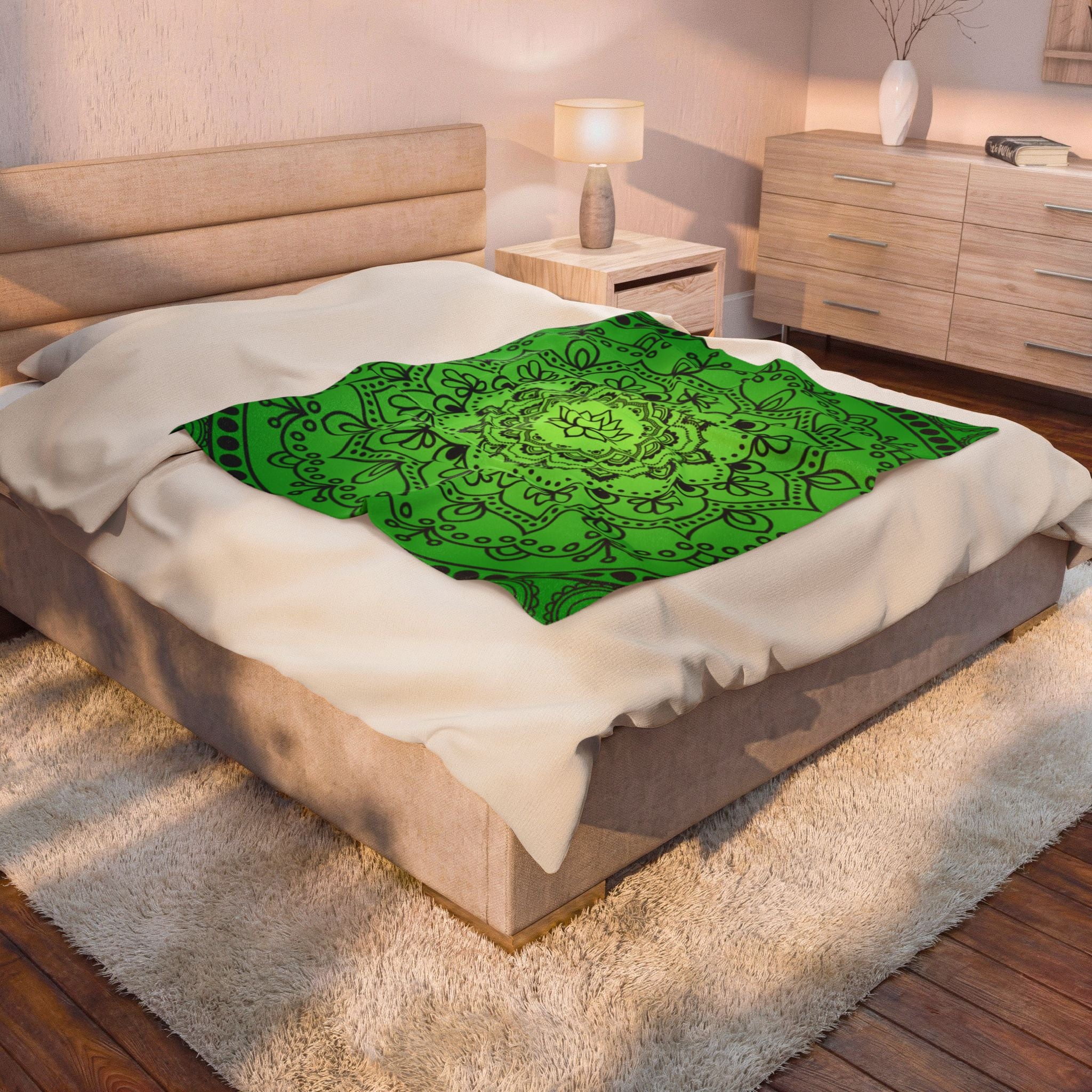 Green Lotus Mandala Throw Blanket