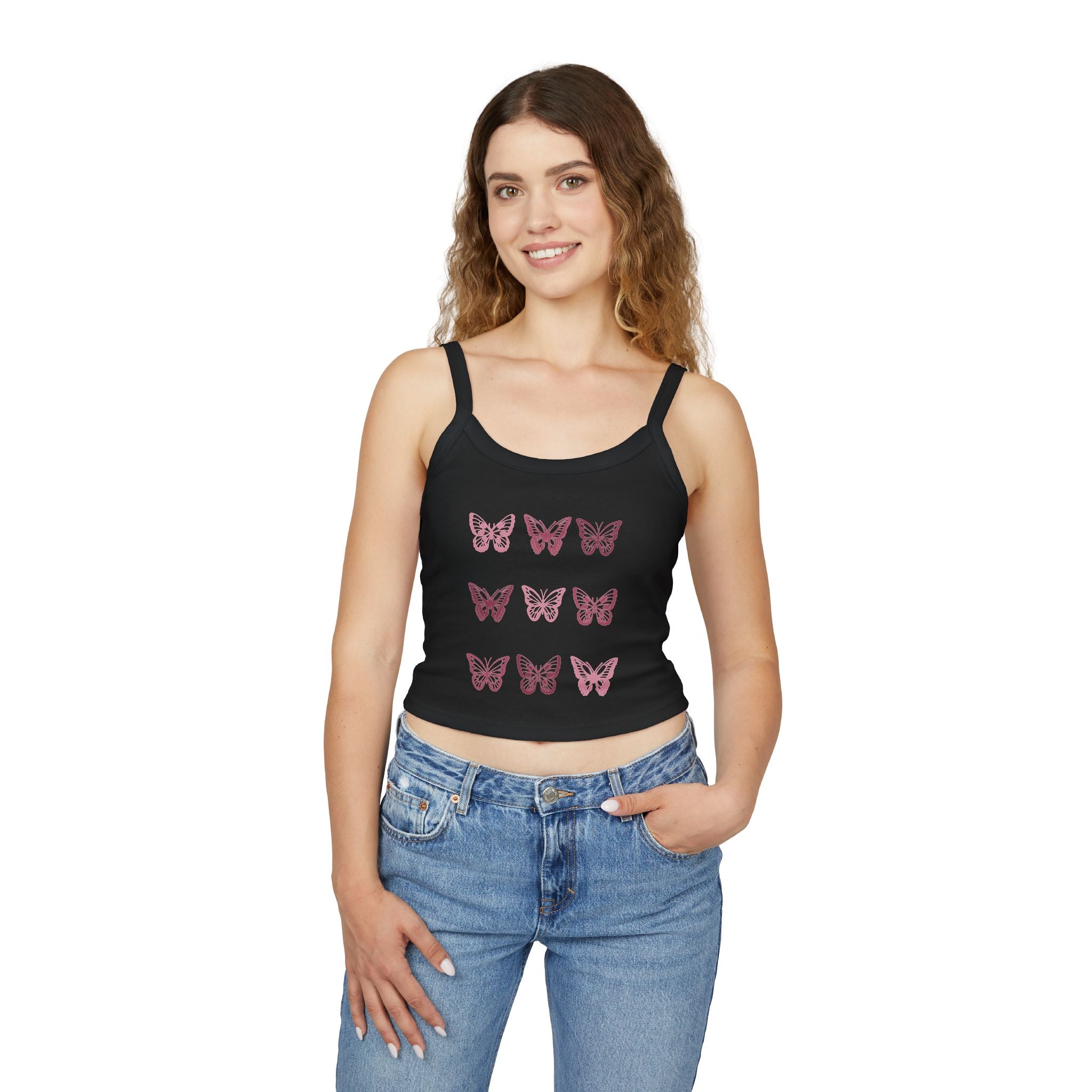 Butterfly Grid Spaghetti Strap Tank Top