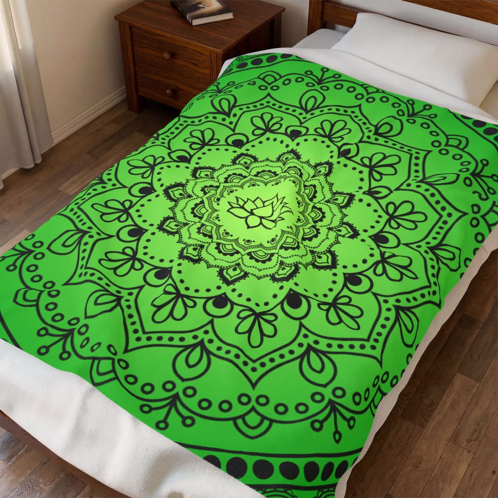 Green Lotus Mandala Throw Blanket