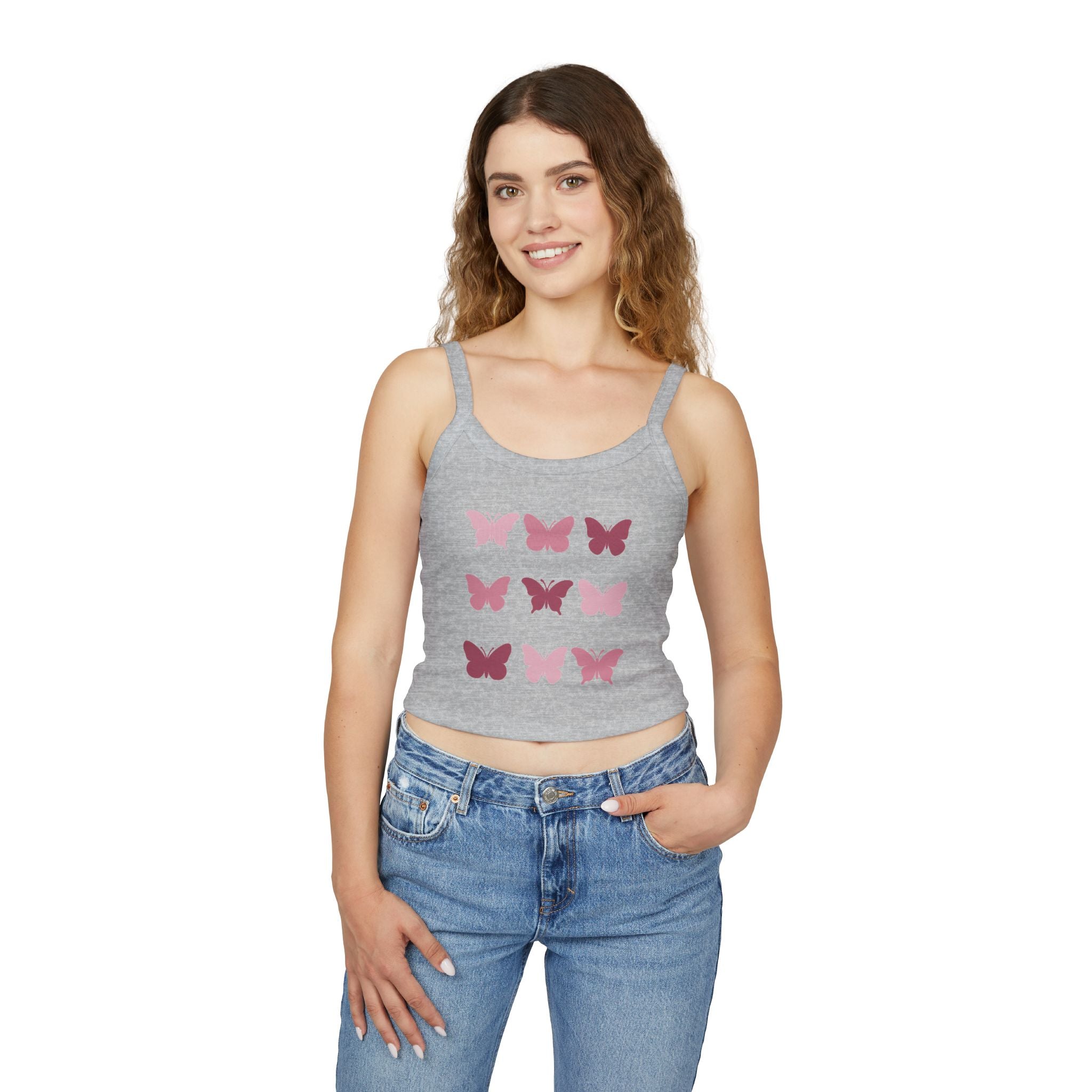 Butterfly Grid Spaghetti Tank Top- solid