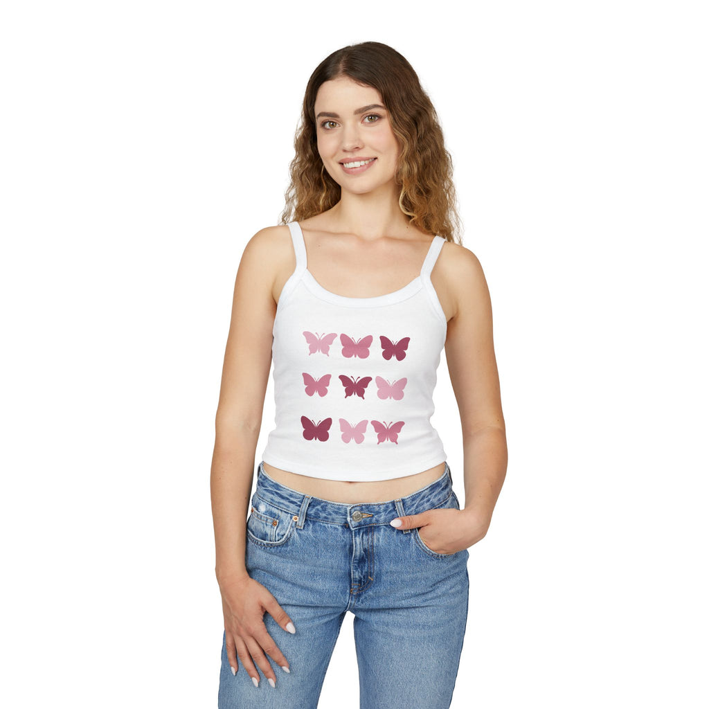 Butterfly Grid Spaghetti Tank Top- solid