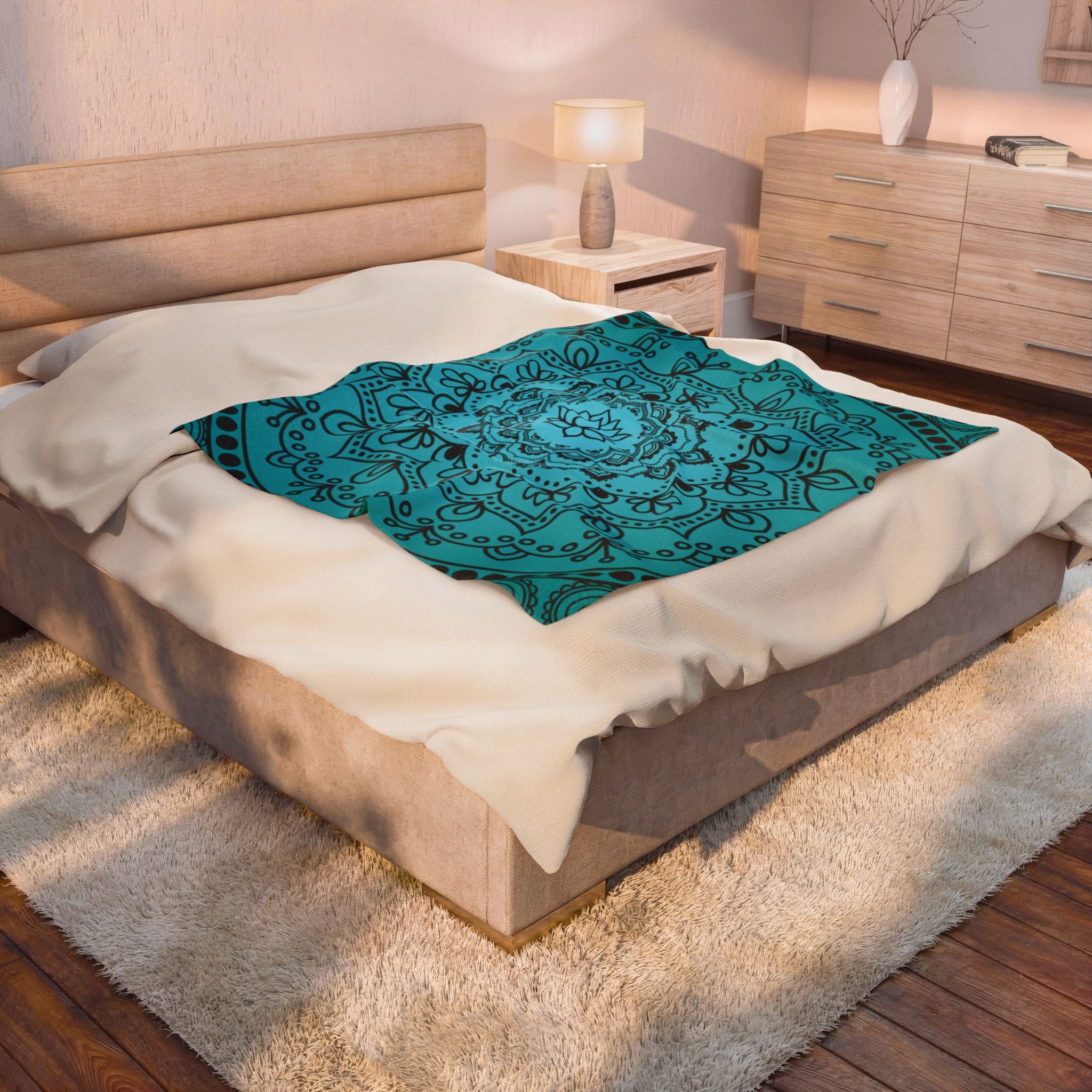 Blue Lotus Mandala Throw Blanket
