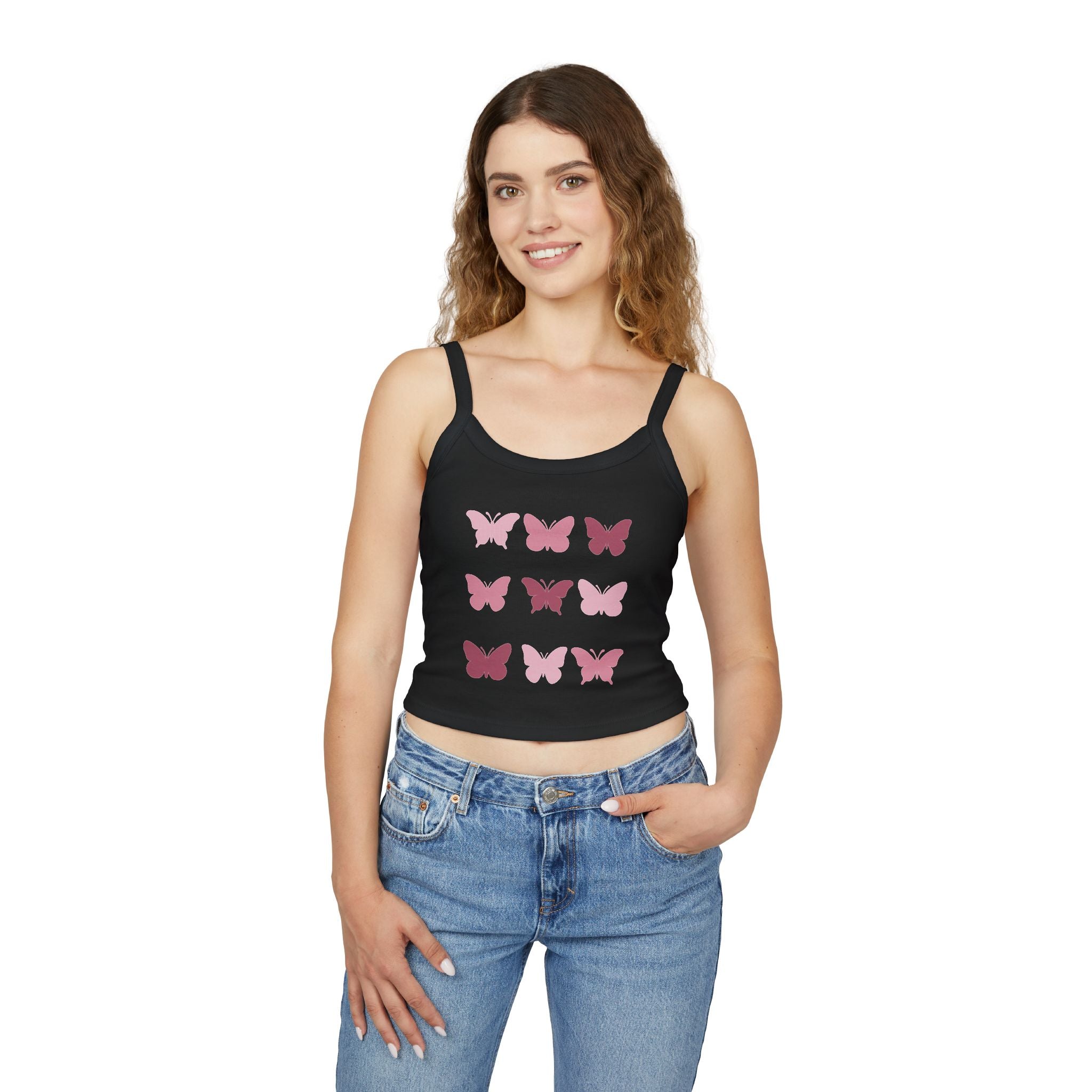Butterfly Grid Spaghetti Tank Top- solid