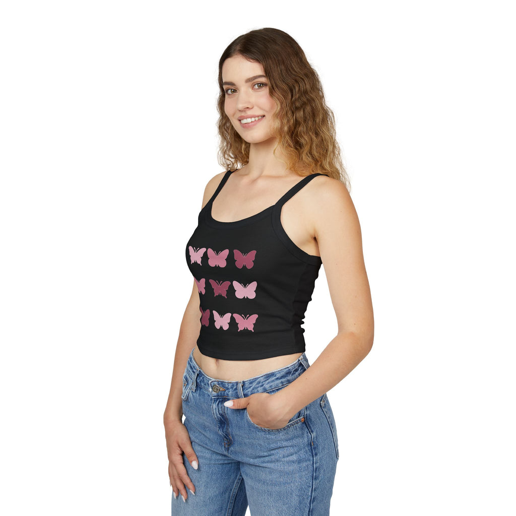 Butterfly Grid Spaghetti Tank Top- solid
