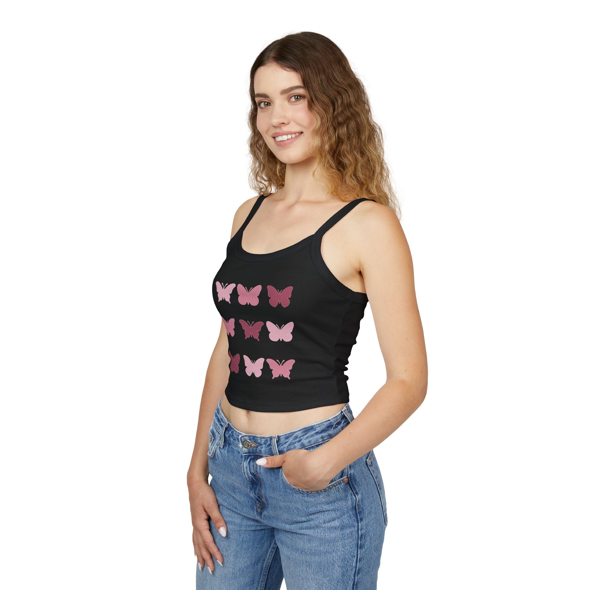 Butterfly Grid Spaghetti Tank Top- solid