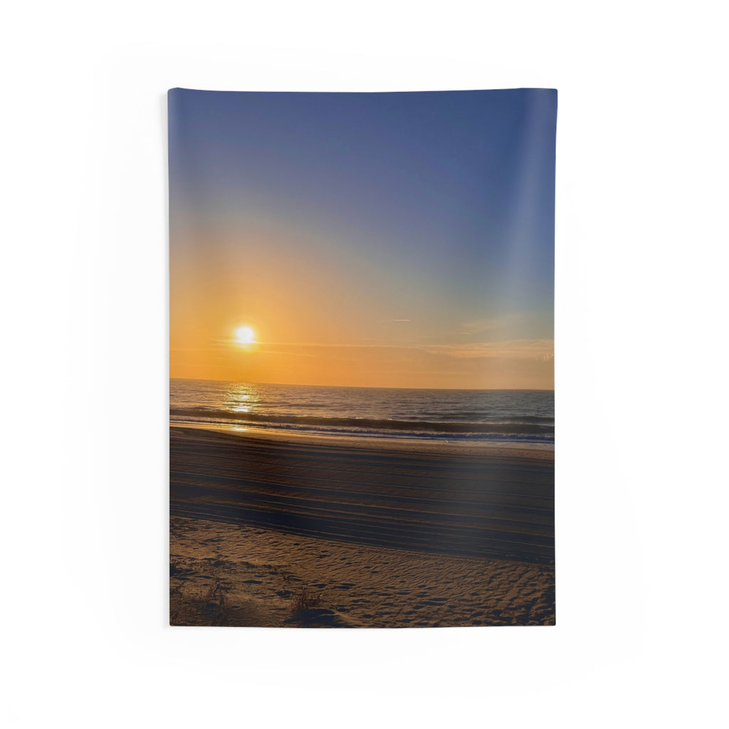 Orange Sunset Beach Wall Tapestry