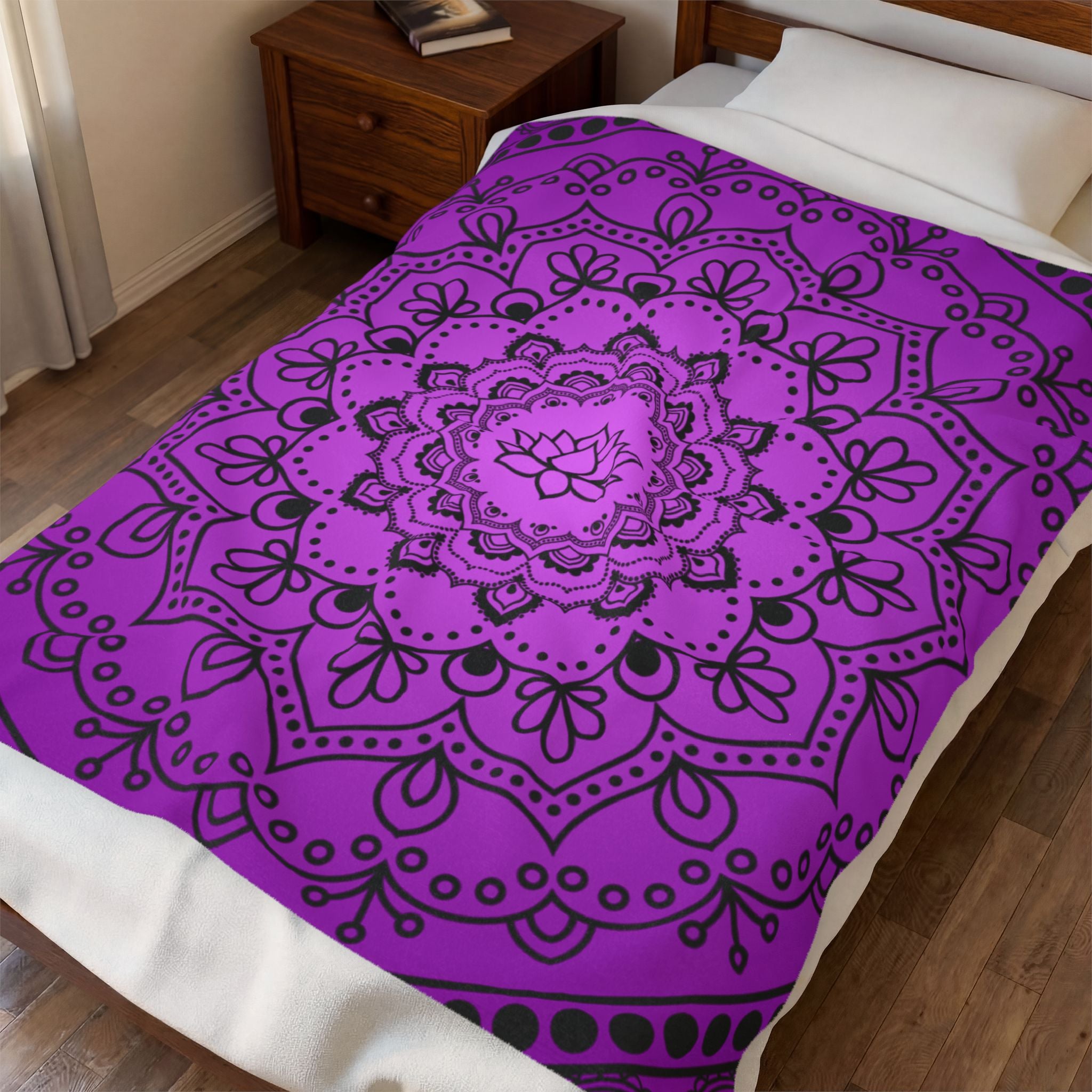 Purple Lotus Mandala Throw Blanket