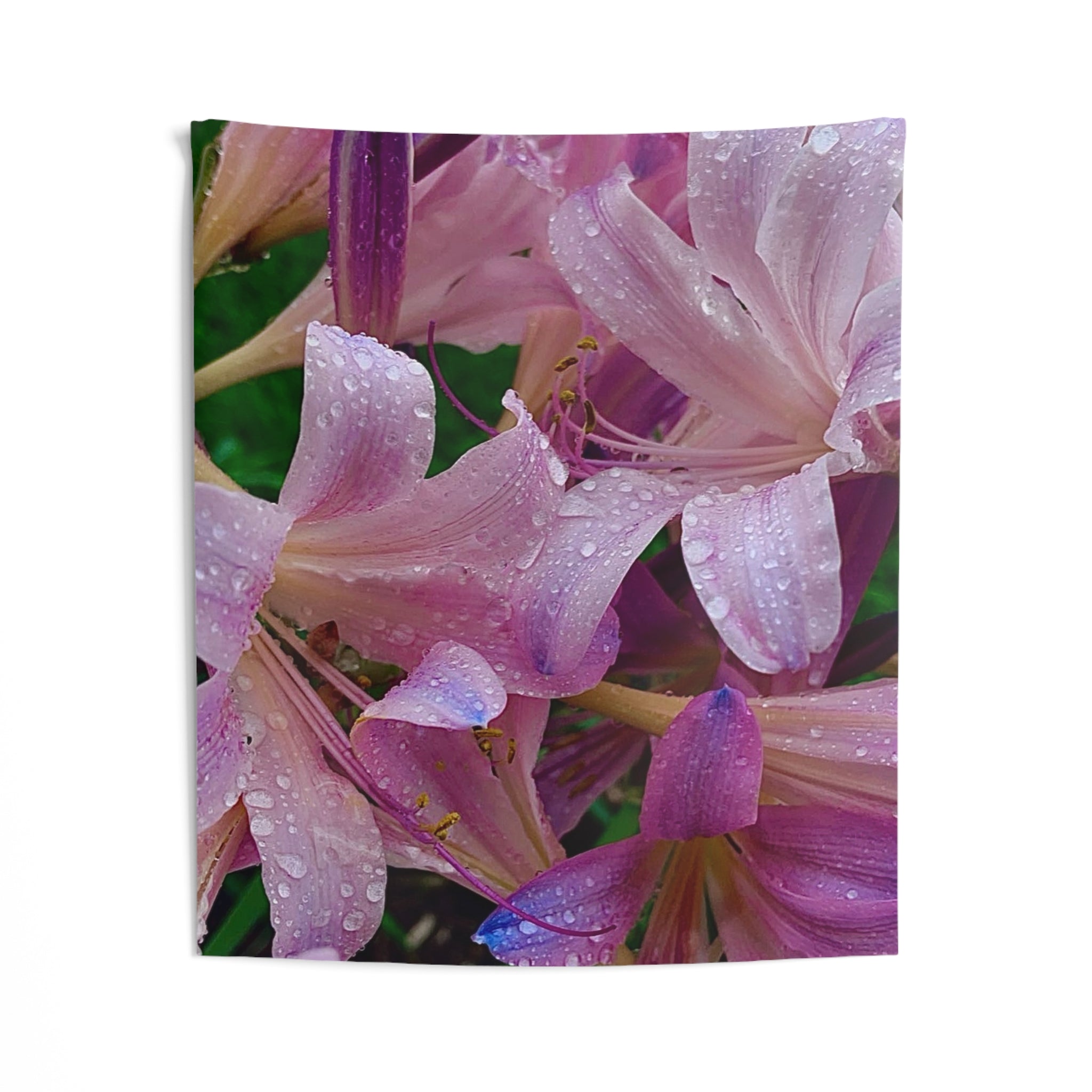 Rainy Pink Lilies Wall Tapestry