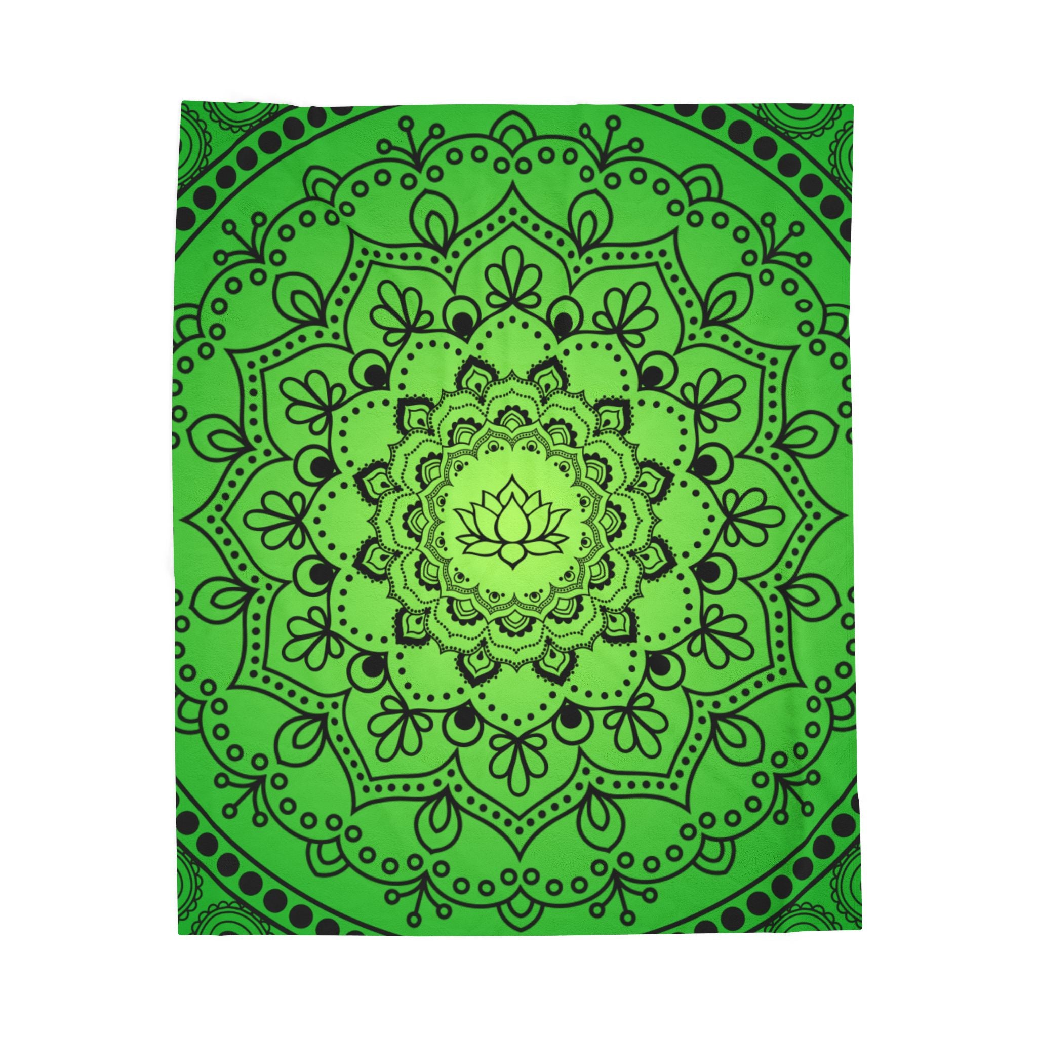 Green Lotus Mandala Throw Blanket