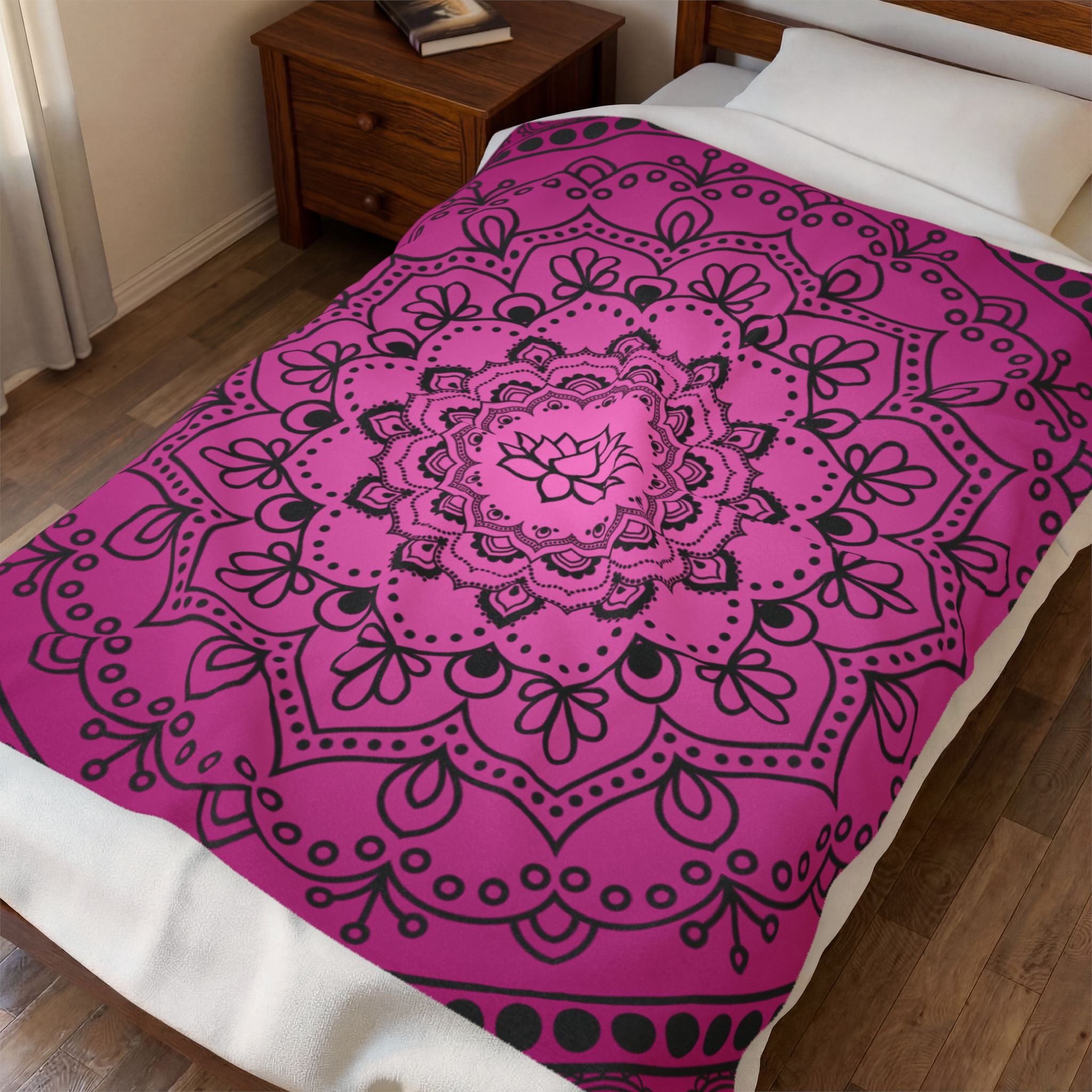 Pink Lotus Mandala Throw Blanket