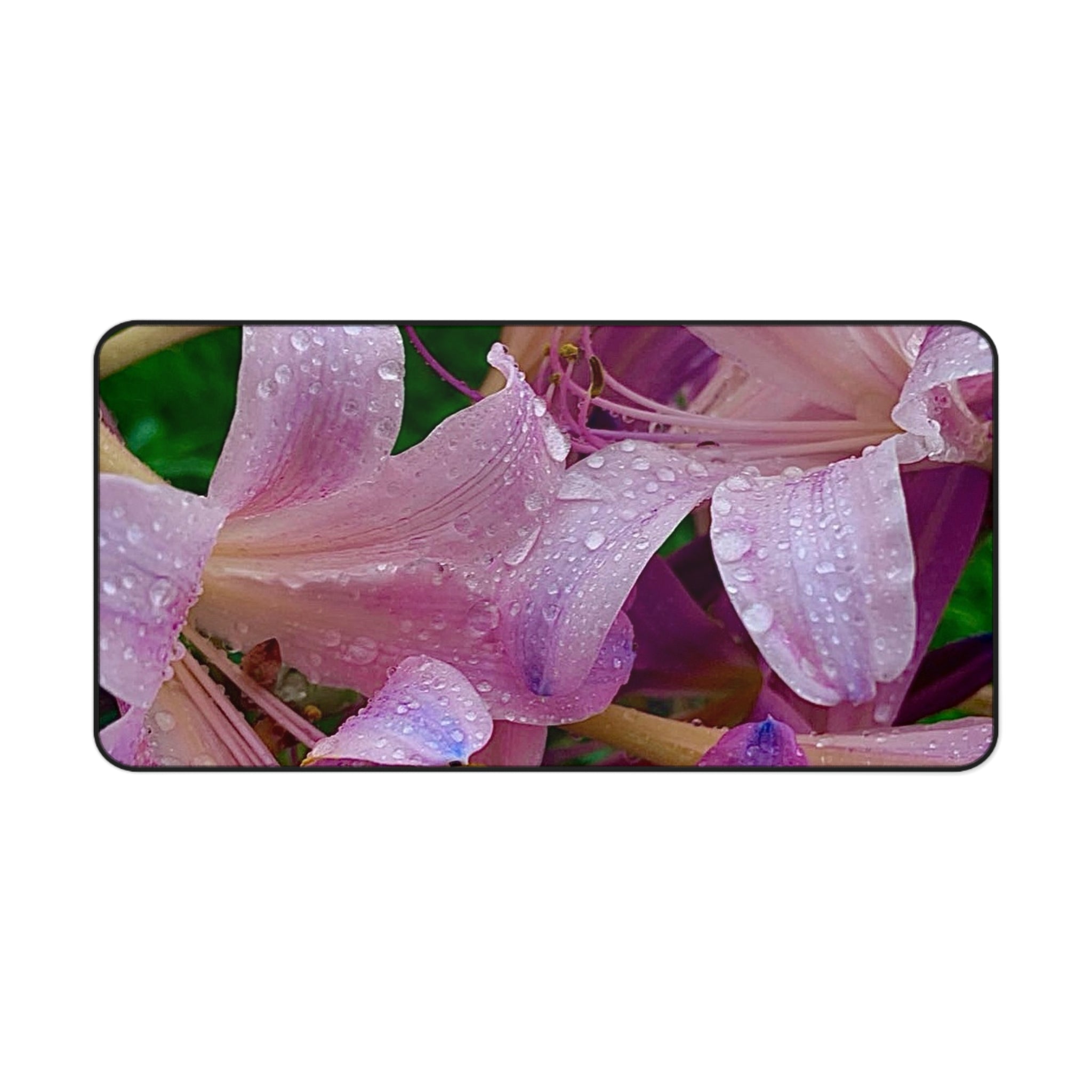 Rainy Pink Lilies Desk Mat