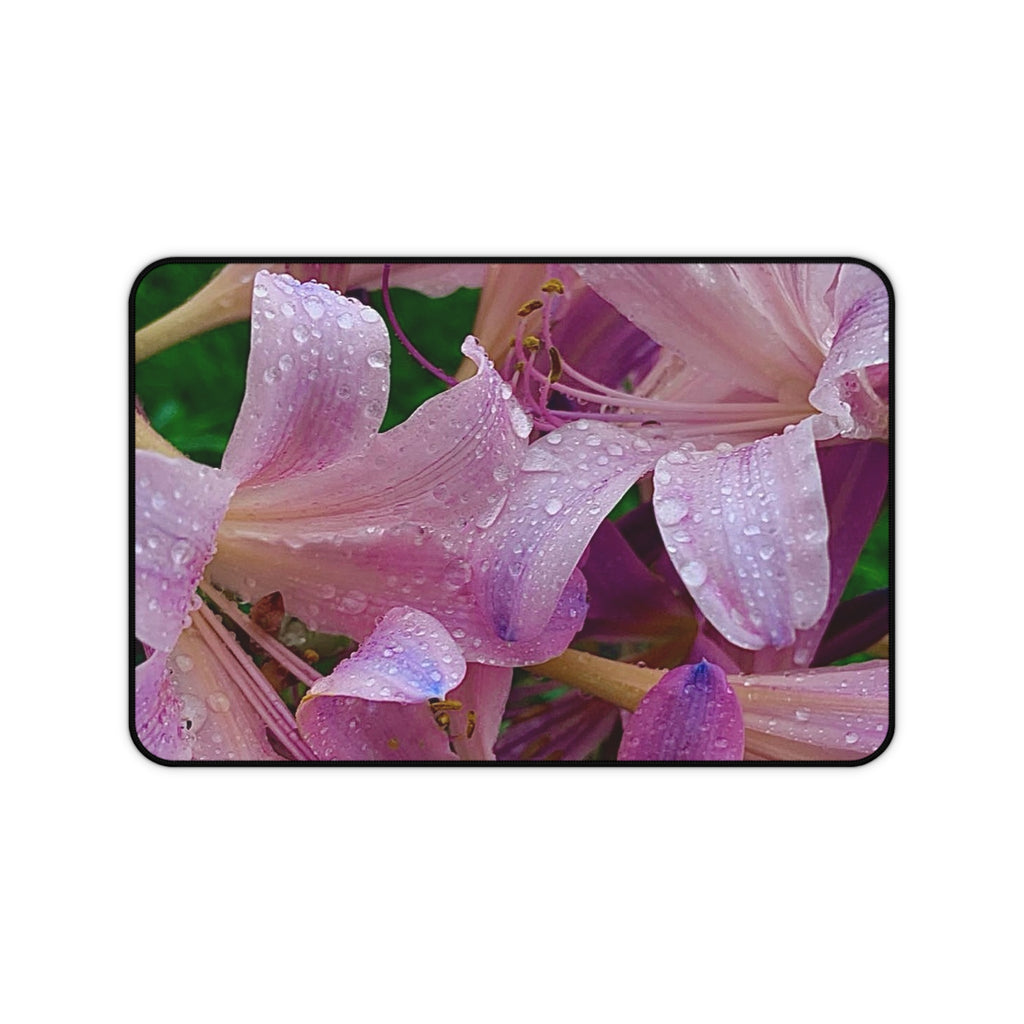Rainy Pink Lilies Desk Mat