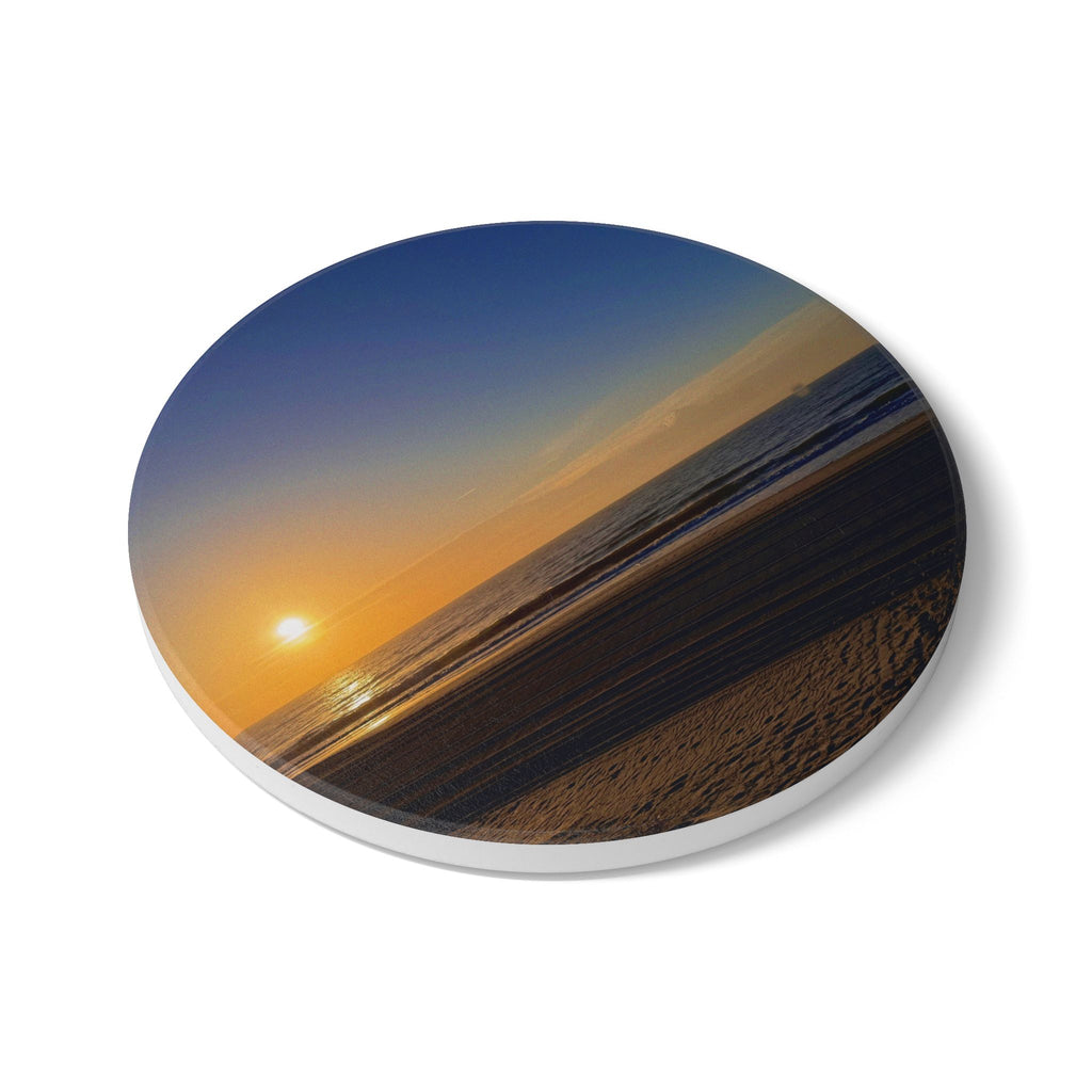 Sunset Beach Ceramic Coaster — Coastal Ocean Sunrise Drink Coaster